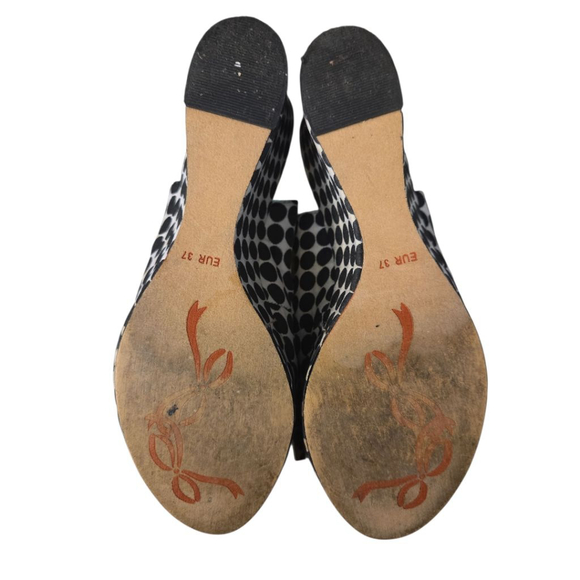 Poetic Black and OffWhite Polka License Dot Mint Green Bow Wedge Sandals 37 - Picture 4 of 4